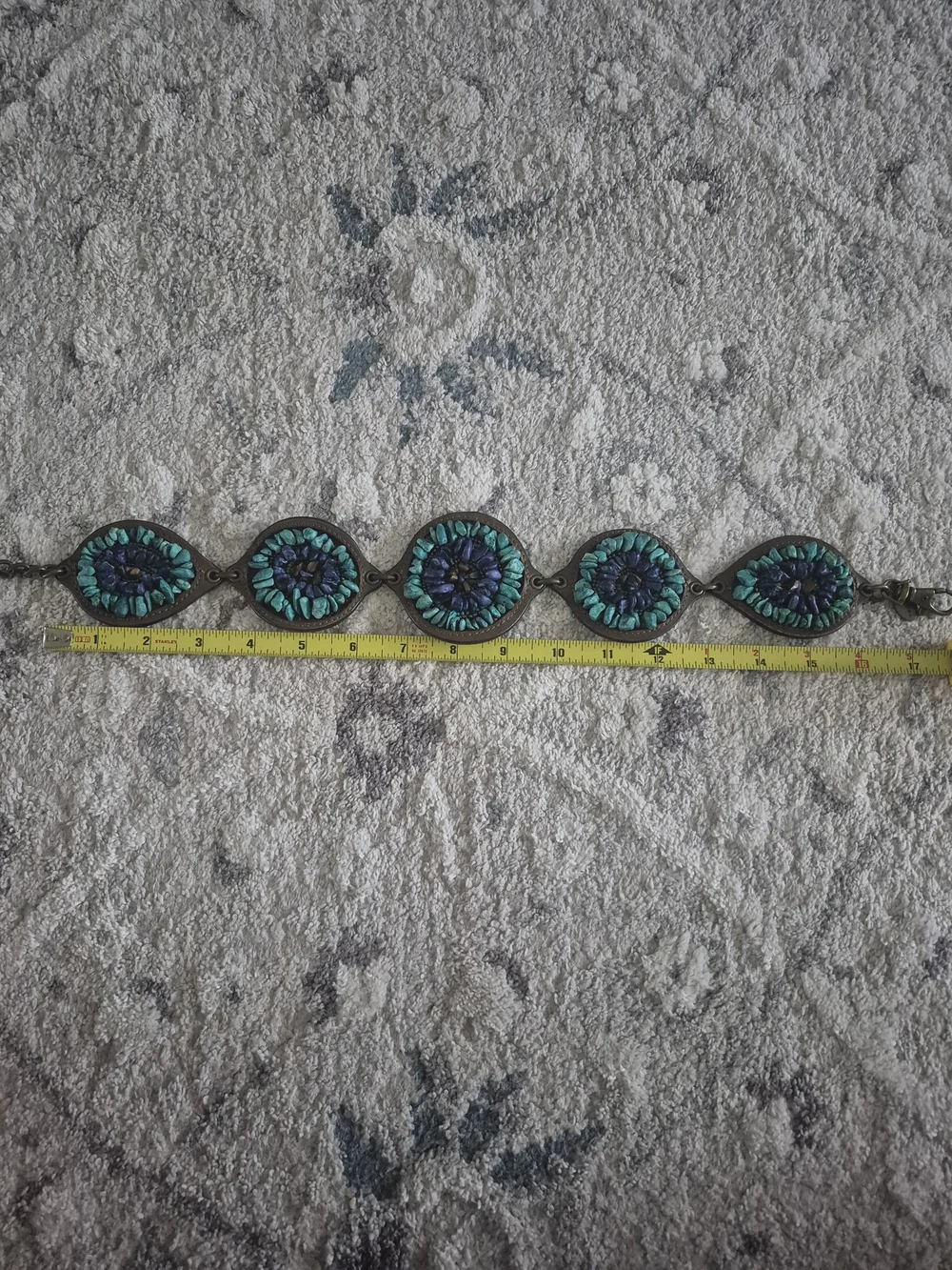 Chico’s Statement Chain Belt Turquoise Blue Beaded Medallion Boho Southwestern